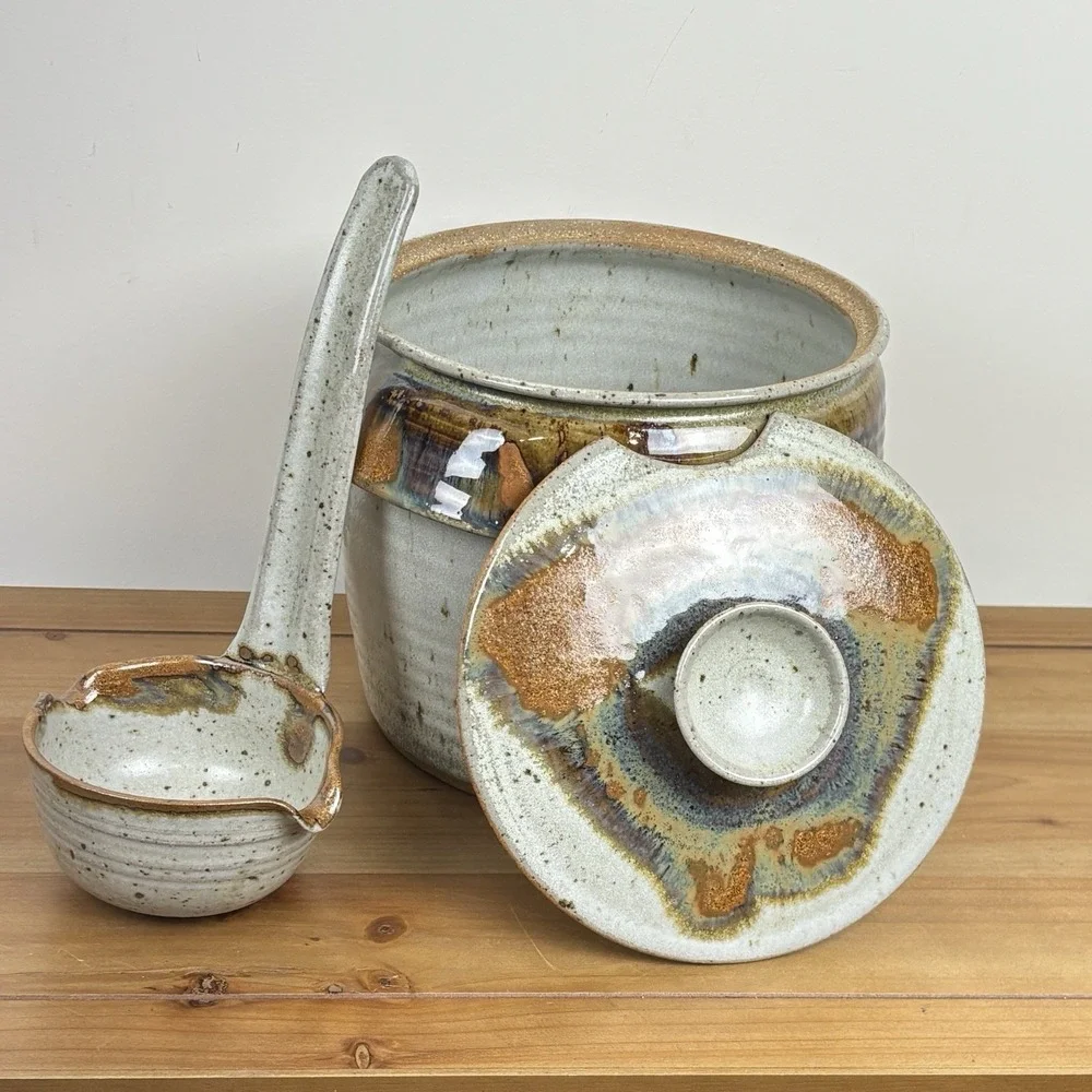 Earthy Studio Pottery Soup‎ Tureen Ladle Set Stoneware Rustic Handmade Ceramic